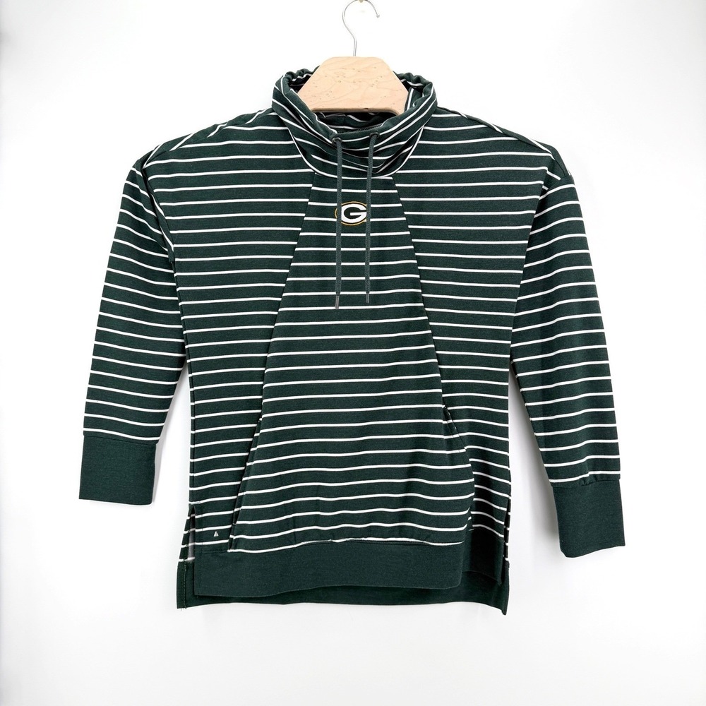 Green Bay Packers Striped Funnel Neck Pullover Womens M Antigua Viscose Blend